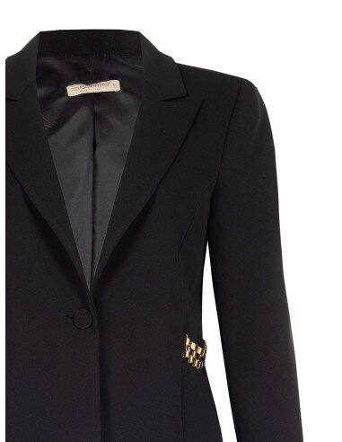 Curvy Scuba Crepe Blazer Jacket with Chain Detail on the Sides Rinascimento Curvy - Black