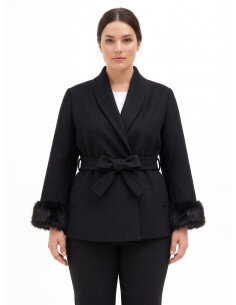 Cappotto Curvy Corto Doppiopetto In Misto Lana Con Collo A Scialle E Cintura Rinascimento Curvy