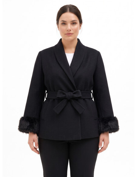 Cappotto Curvy Corto Doppiopetto In Misto Lana Con Collo A Scialle E Cintura Rinascimento Curvy