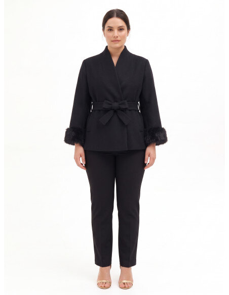 Cappotto Curvy Corto Doppiopetto In Misto Lana Con Collo A Scialle E Cintura Rinascimento Curvy