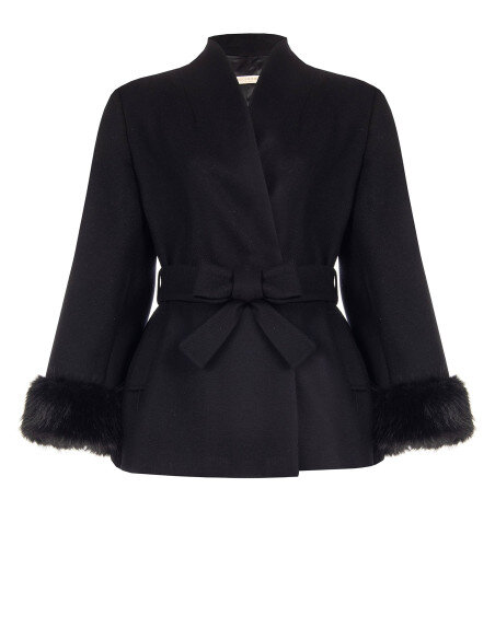 Cappotto Curvy Corto Doppiopetto In Misto Lana Con Collo A Scialle E Cintura Rinascimento Curvy