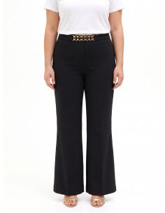 Pantaloni Curvy Palazzo In Scuba Crepe Con Dettaglio Catena In Vita Rinascimento Curvy - Nero