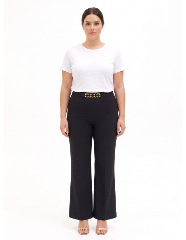 Pantaloni Curvy Palazzo In Scuba Crepe Con Dettaglio Catena In Vita Rinascimento Curvy - Nero