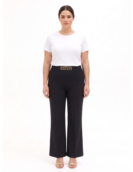 Pantaloni Curvy Palazzo In Scuba Crepe Con Dettaglio Catena In Vita Rinascimento Curvy - Nero