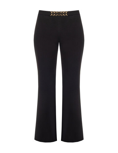 Pantaloni Curvy Palazzo In Scuba Crepe Con Dettaglio Catena In Vita Rinascimento Curvy - Nero