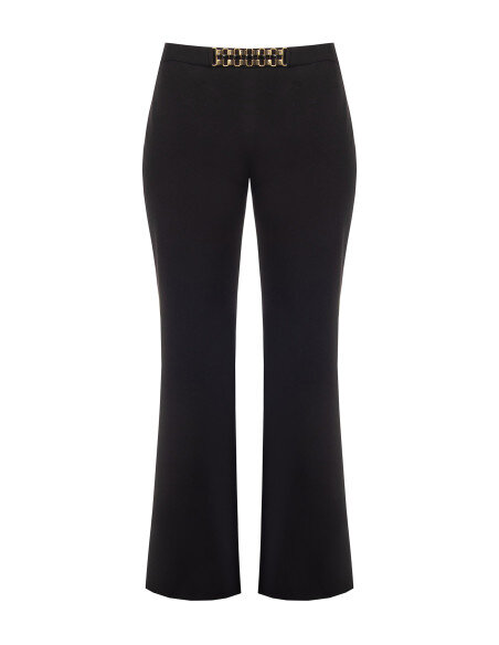 Pantaloni Curvy Palazzo In Scuba Crepe Con Dettaglio Catena In Vita Rinascimento Curvy - Nero