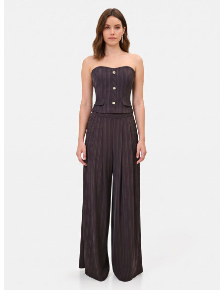 Pantaloni Palazzo In Tessuto Cadi A Righe Multiple Rinascimento - Testa Di Moro