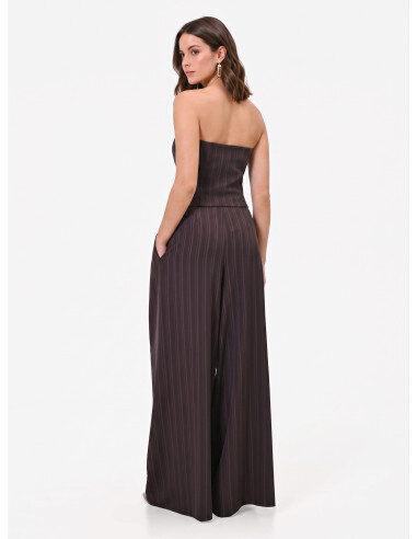 Pantalon palazzo en tissu cady à rayures multiples Rinascimento - Marron foncé