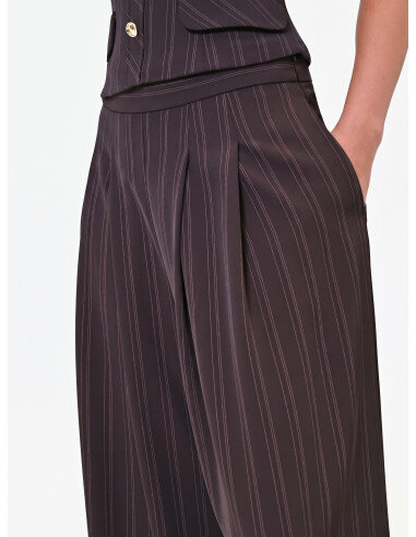 Palazzo Trousers in Cadi Fabric with Multiple Stripes Rinascimento - Dark Brown