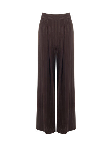 Palazzo Trousers in Cadi Fabric with Multiple Stripes Rinascimento - Dark Brown