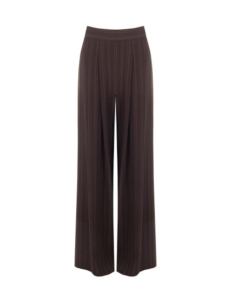 Pantalon palazzo en tissu cady à rayures multiples Rinascimento - Marron foncé