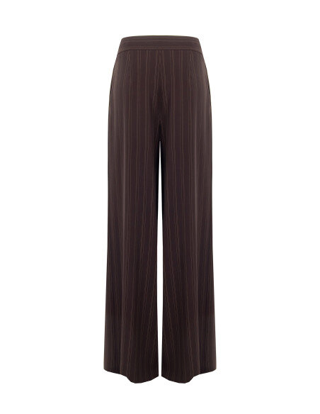 Palazzo Trousers in Cadi Fabric with Multiple Stripes Rinascimento - Dark Brown