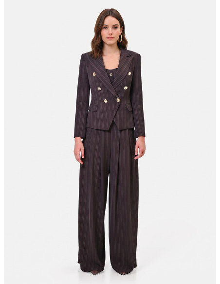 Giacca Blazer Corto E Sfiancato A Righe Multiple Rinascimento - Testa Di Moro