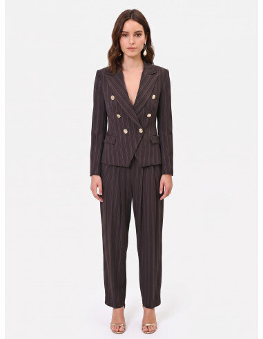 Veste blazer courte et cintrée à rayures multiples Rinascimento - Marron foncé