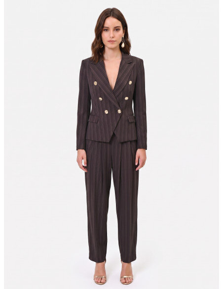 Giacca Blazer Corto E Sfiancato A Righe Multiple Rinascimento - Testa Di Moro