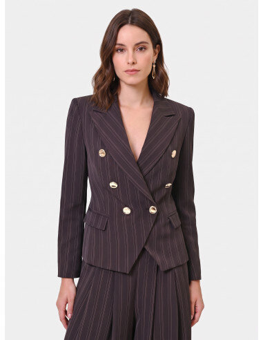 Veste blazer courte et cintrée à rayures multiples Rinascimento - Marron foncé