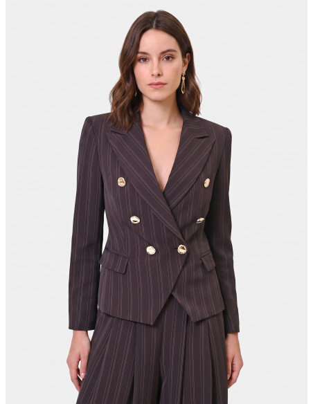 Veste blazer courte et cintrée à rayures multiples Rinascimento - Marron foncé