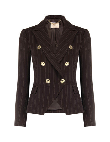 Cropped and Fitted Blazer Jacket with Multiple Stripes Rinascimento - Dark Brown
