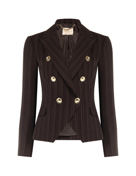 Cropped and Fitted Blazer Jacket with Multiple Stripes Rinascimento - Dark Brown