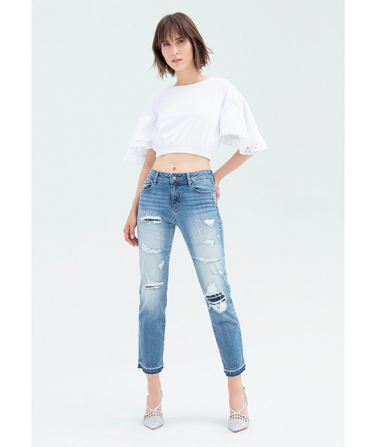Cropped Jeans With Push Up Effect In Denim With Medium Wash Fracomina