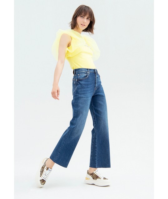 Wide Jeans Culotte In Denim With Medium Wash Fracomina