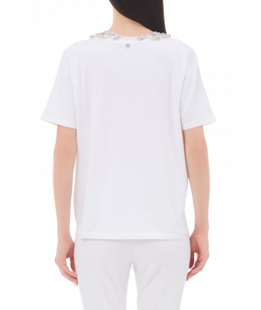 T-Shirt With Collar In Swarovski Liu Jo