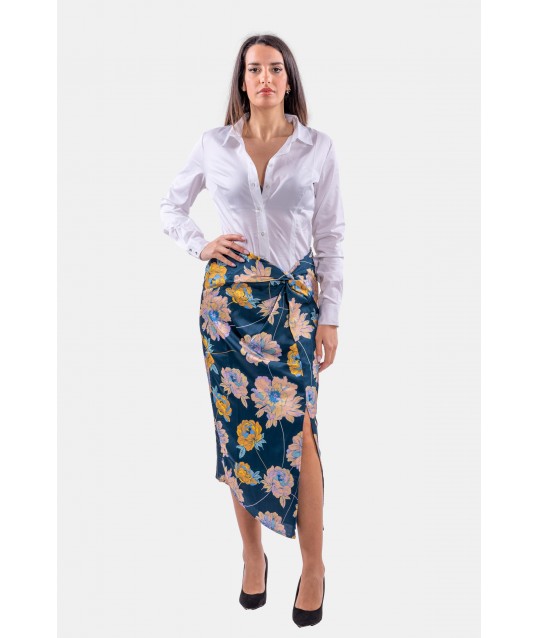 Guess Longuette Skirt With Slit And Floral Print