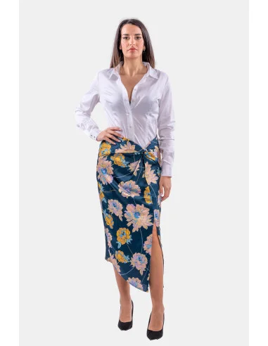 Gonna Longuette Con Spacco E Stampa Floreale Guess