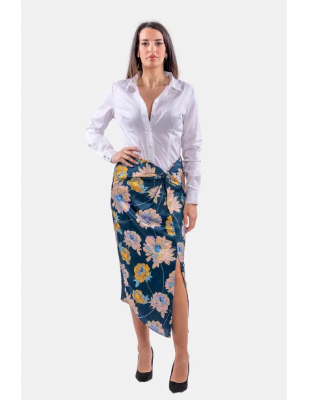 Gonna Longuette Con Spacco E Stampa Floreale Guess