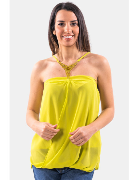 Fracomina Top With Jeweled Suspenders