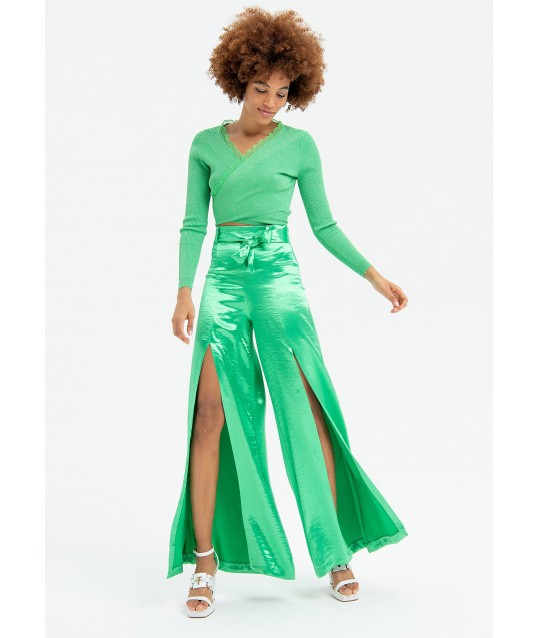 Fracomina Glossy Satin Wide Palazzo Trousers