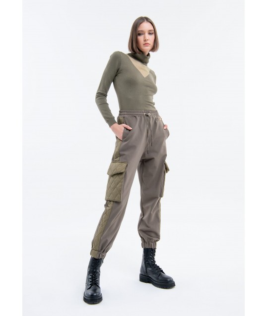 Cargo Pants Model Jogger With Quilted Nylon Inserts Fracomina