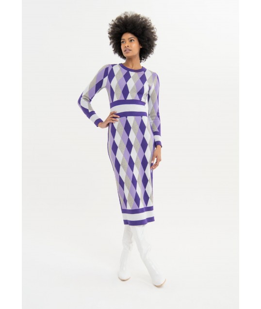 Slim Midi Jersey Dress With Jacquard Rhombus Fracomina
