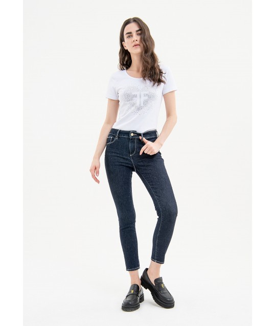 Skinny Jeans Effetto Push Up In Denim With Raw Wash Fracomina