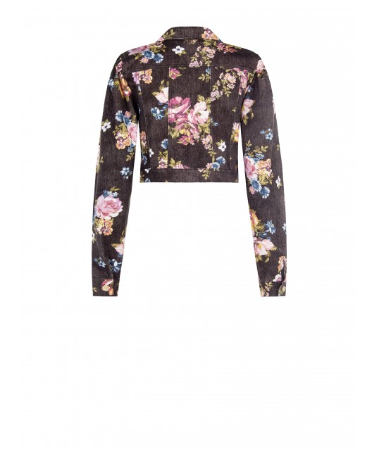 Short Denim Jacket With Floral Print Rinascimento