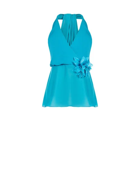 Top en géorgette avec broche fleurie Rinascimento