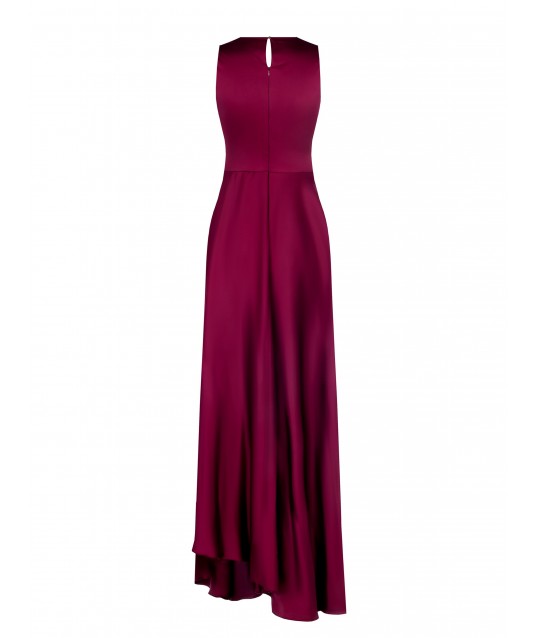 Extra Long Satin Dress With V-Neckline And Draping On The Hip Rinascimento