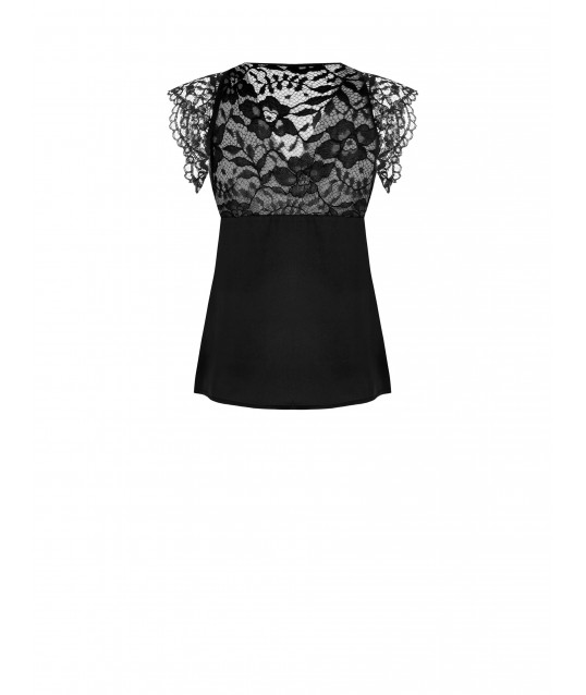 Slightly Ruffled Satin and Lace V-neck Rinascimento Top