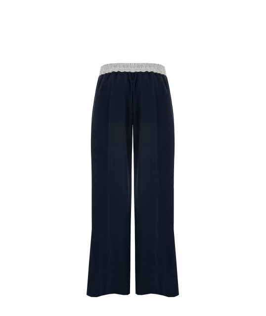 Pleated Mixed Viscose Palazzo Trousers With Contrasting Elastic Pockets Rinascimento