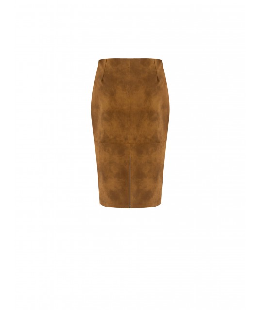 Suede Effect Pencil Skirt With Back Slit Rinascimento