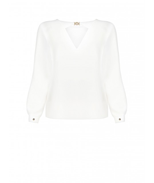 Opaque Satin Square Blouse With Chain Embellishment And Cut-Out Back Rinascimento Curvy