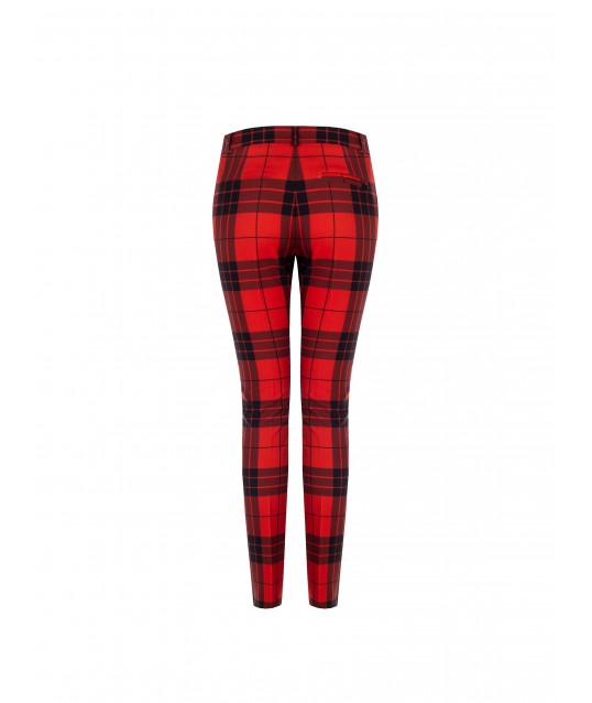 Pantaloni Skinny Cropped Tartan Con Bottone Oro Rinascimento