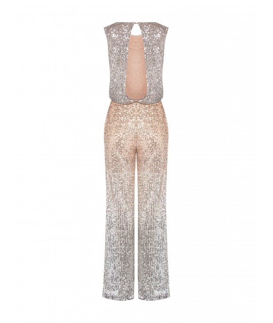 Straight One-piece Suit Covered In Shimmering Sequins With Cut-Out Back Rinascimento