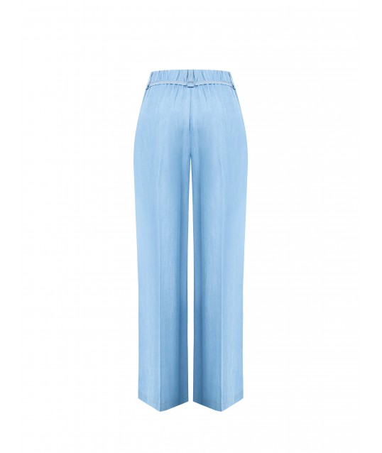 Denim Effect Woven Palace Trousers With Slim Waistband And Pockets Rinascimento