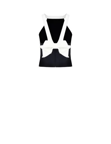 Crop top ajusté en tissu technique avec nœud à l’arrière Rinascimento