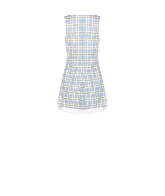 Rinascimento Plaid Polyviscose Short Ruched Dress With Pleat Detail