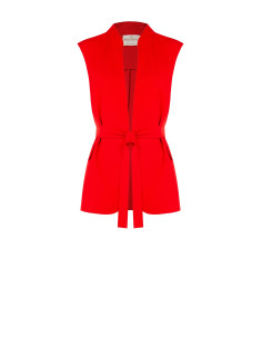 Sleeveless Open Blazer Jacket In Fluid Fabric With Coordinated Belt Rinascimento