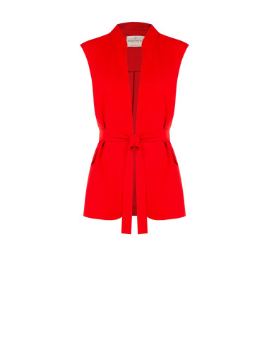 Giacca Blazer Aperta Smanicata In Tessuto Fluido Con Cintura Coordinata Rinascimento