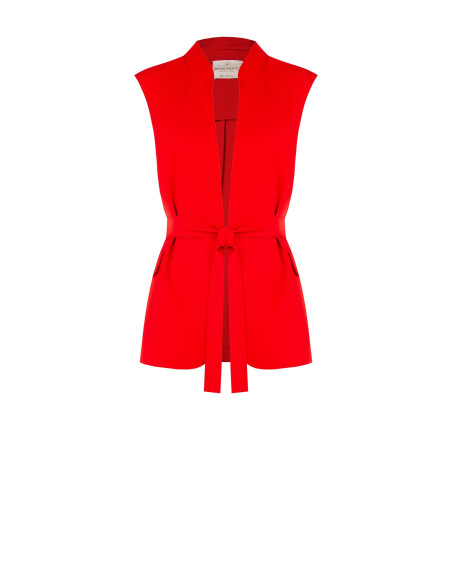 Giacca Blazer Aperta Smanicata In Tessuto Fluido Con Cintura Coordinata Rinascimento