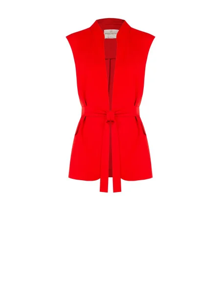 Sleeveless Open Blazer Jacket In Fluid Fabric With Coordinated Belt Rinascimento